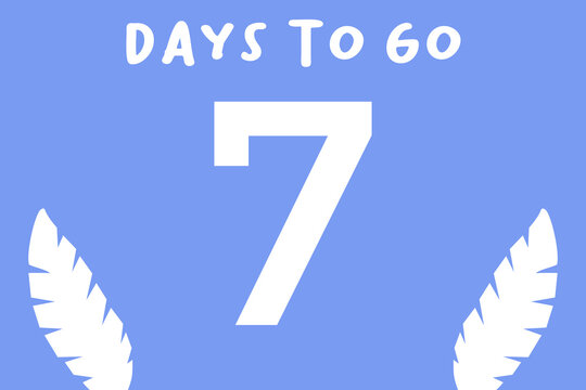 "7 days to go" &ndash; white text on a pastel purple background, decorated with leaves.