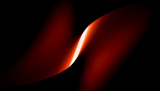 Abstract glowing red curved light on black background