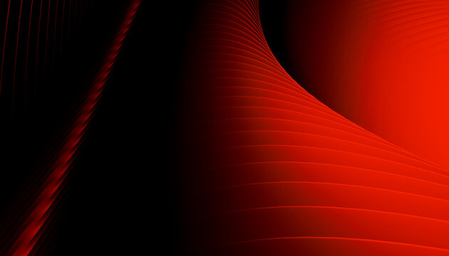 Abstract red curved lines on black background