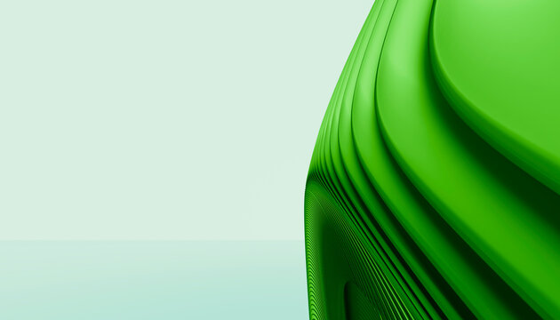 Abstract green curved sculpture with smooth minimalist background