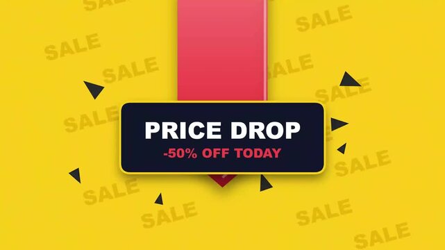 Animated price drop sale banner with fifty percent discount offer