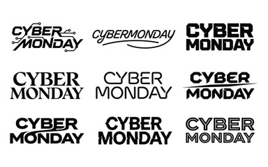 Fototapeta premium Cyber monday lettering set, collection of calligraphic and hand drawn design elements, vector illustration.