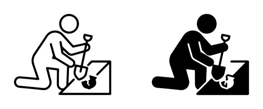 Archaeology Dig Icon Set, Excavation Symbol, Person Digging with Shovel, Historical Discovery, Vector Art