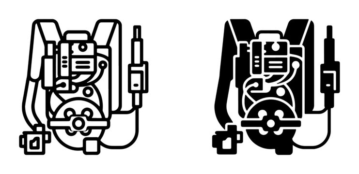 Proton Pack Vector Icons, Ghostbusters Equipment, Retro Sci-Fi Gadget, Supernatural Hunter Gear, Vintage Technology Illustration