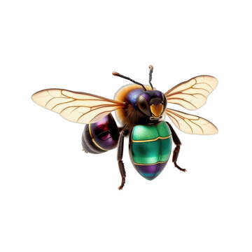 Fantasy iridescent bee insect isolated on black background