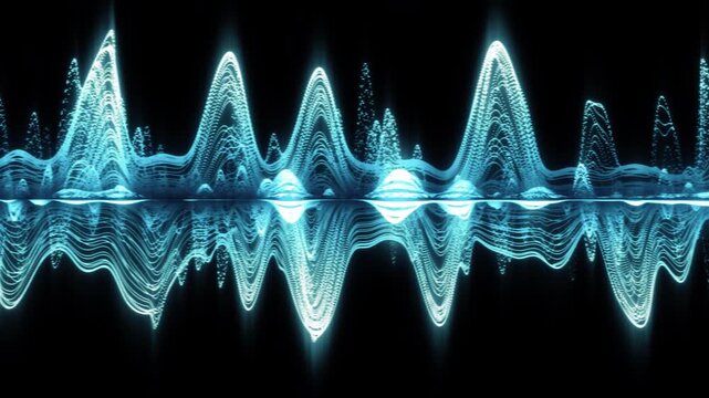 Abstract Glowing Blue Sound Wave Animation Pulsing on Black Background