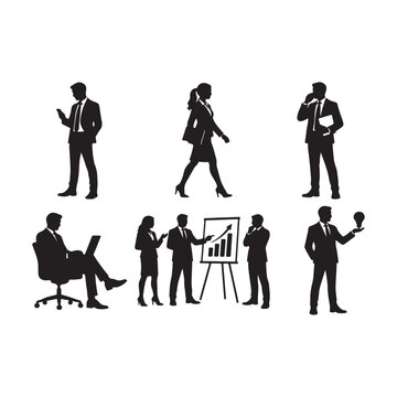 Business People Silhouette Collection Vector, Corporate Professionals, Presentation, Office and Communication.