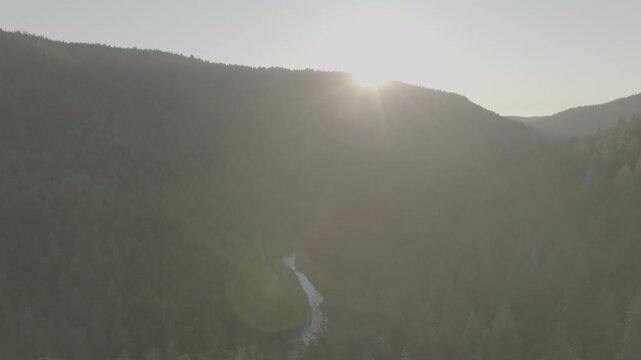 Raw untrimmed aerial drone take sunrise over forest &mdash; take 3