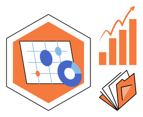 Business analytics and data reporting vector illustration. Financial growth, market research, corporate strategy, project management, information analysis, digital documentation. Statistics © Dmytro