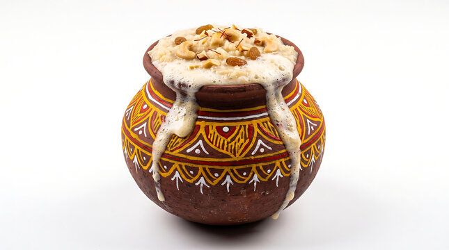 Sweet pongal in decorated clay pot for makar sankranti festival