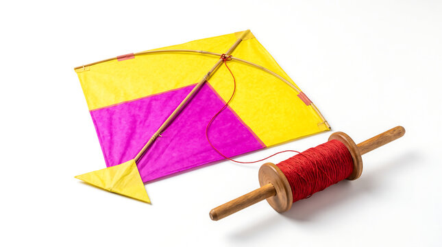 Colorful makar sankranti kite and thread reel for pongal celebration