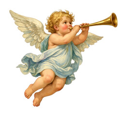 Obraz premium PNG Cherubic angel playing trumpet.