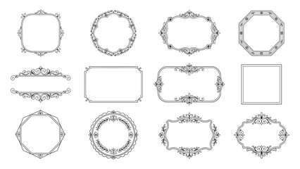 Fototapeta premium Collection of vintage decorative frames and border elements set art.
