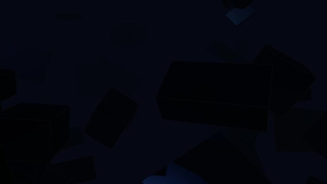 3D dark geometric cubes floating in abstract cyberspace motion graphics loop