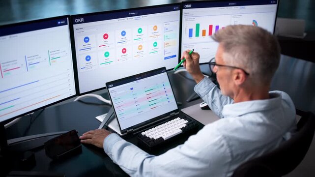 Business Analyst Reviews Key Results On Laptop