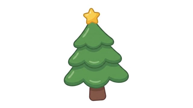 A cute cartoon illustration of a simple green Christmas tree with a yellow star on top.