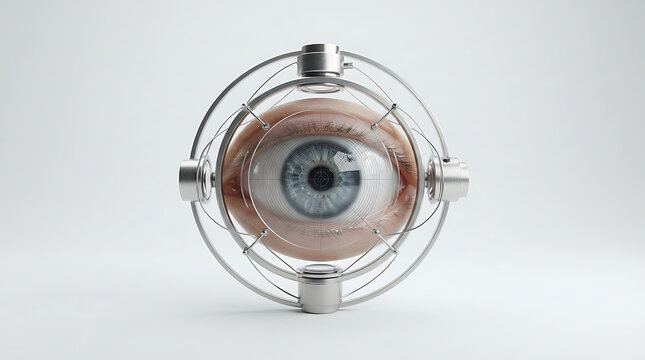 Human eye optical target concept with an eye positioned inside a circular lens structure for vision science and ophthalmology
