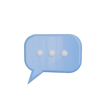 Blue 3D chat speech bubble with typing dots isolated on transparent background, PNG for messaging and communication