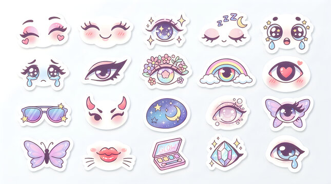 Vector Set of Zodiac Signs and Icons, Cartoon Horoscope Symbols with Faces, Smiles, Lips, Eyes, Glasses, Mustaches and Beards for Astrology Design and Decorative Illustration
