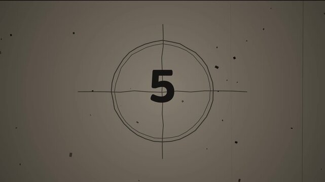 Retro 16mm Film Leader Countdown with Grungy Vintage Effects. Sepia-toned old movie projector countdown from eight to two, featuring authentic film grain, scratches, and dust. Classic cinematic ope...