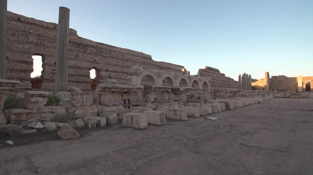 Severan Forum arcade wall in the Roman city of Leptis Magna Libya
