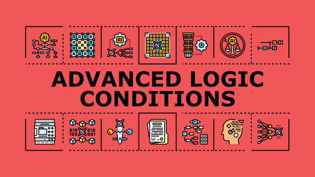 Advanced logic conditions banner infographic. Inference entailment, variable axiom, proof predicate icon vector illustration