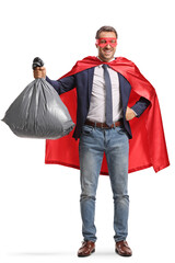 Superhero businessman holding a waste bag © Ljupco Smokovski