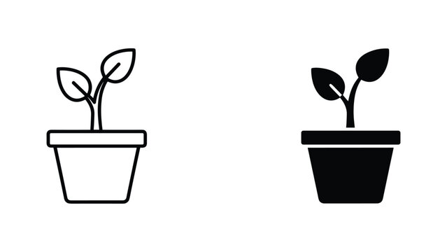 Potted plant line and solid icon vector graphic for gardening and nature themes