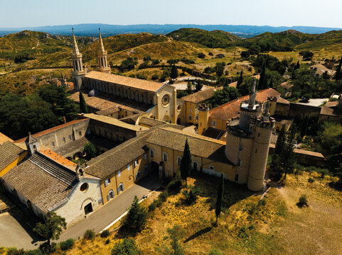 Frigolet Abbey buildings and wooded landscape
