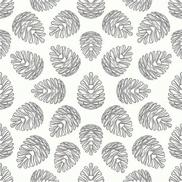 Pine Cone Pattern with Outlined Botanical Elements Symbolizing Nature, seamless graphic design