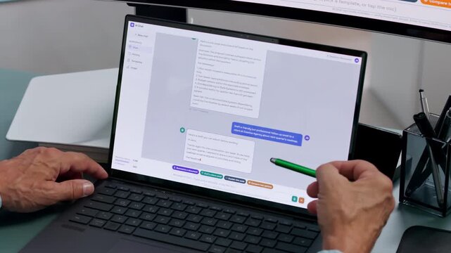 Customer Support Manager Assisting Clients Using AI Chatbot Software