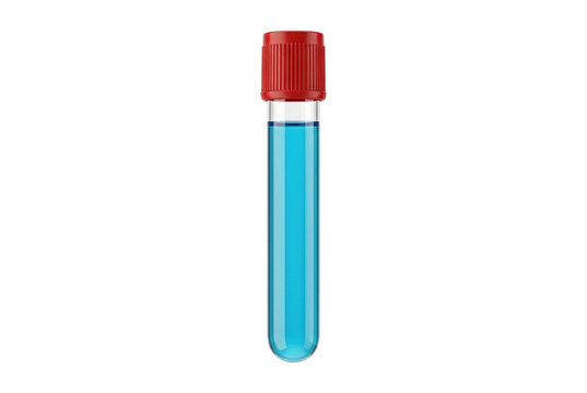 Laboratory test tube with red cap containing blue liquid