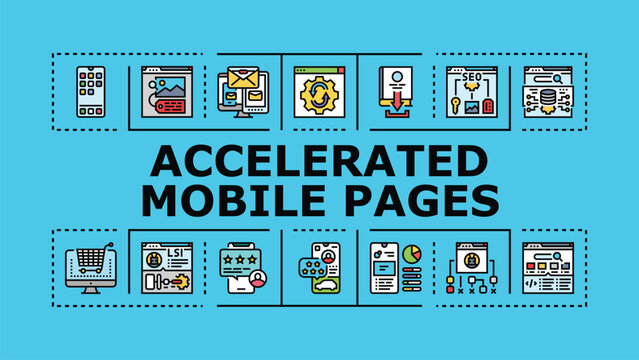 Accelerated mobile pages banner infographic. Speed indexing, caching framework, optimization website icon vector illustration