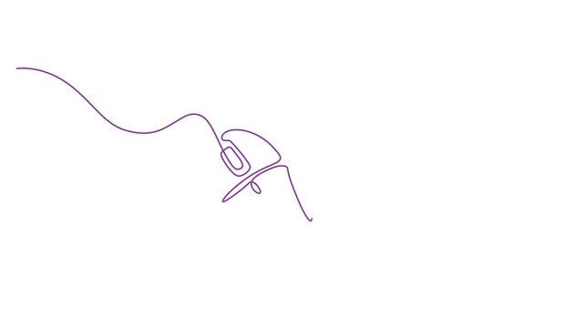 Continuous single line drawing of a computer mouse with a purple line 4k video