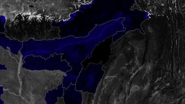 Nagaland Map Animation Highlighting State Boundaries with Dark Geographic Texture and Blue Outline Effect