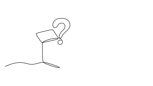 Continuous single line drawing of an open cardboard box with a question mark 4k video