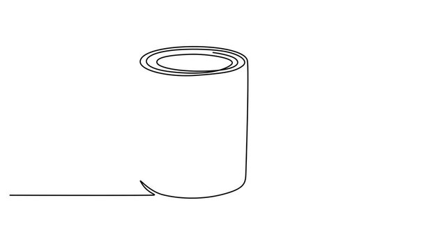 Continuous single line drawing of a paint can with dripping paint on the floor 4k video