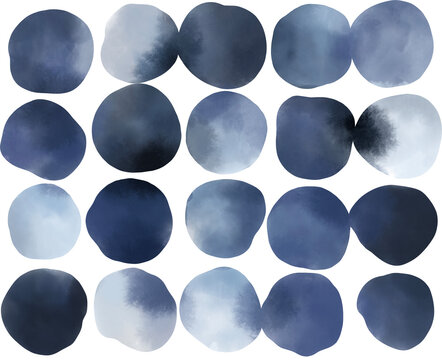 Navy blue watercolor polka dot seamless pattern, painterly abstract circles with shibori feel for stationery and home decor