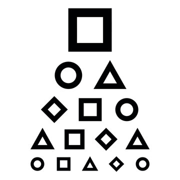 Geometric shapes in an eye chart arrangement during a clear visual test for medical examination in vector silhouette style