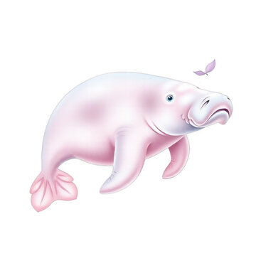 Cute cartoon manatee isolated on black background