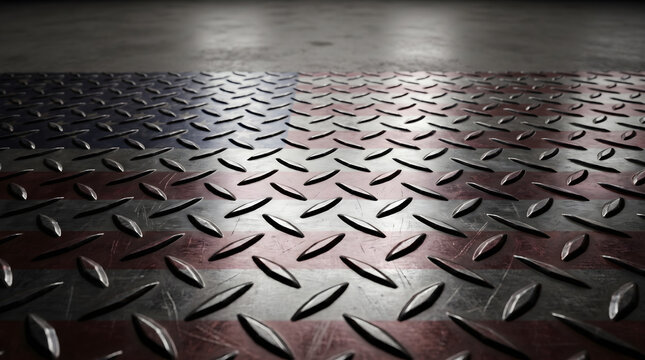 American flag diamond plate metal background with textured pattern and patriotic symbols for industrial use