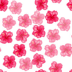 Tropical hibiscus flowers seamless pattern. Hawaiian retro textile print abstract florals. Tropical bloom for aloha shirt fabric. © MichiruKayo