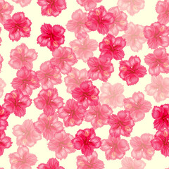 Tropical hibiscus flowers seamless pattern. Hawaiian retro textile print abstract florals. Tropical bloom for aloha shirt fabric. © MichiruKayo