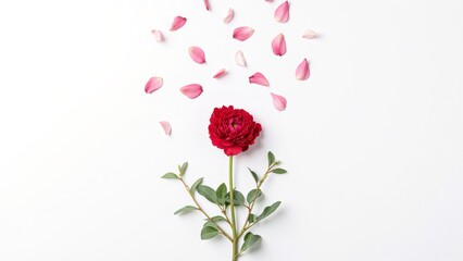 Obraz premium Ethereal Pink Cherry Blossoms and Red Peony on Pure White Background
