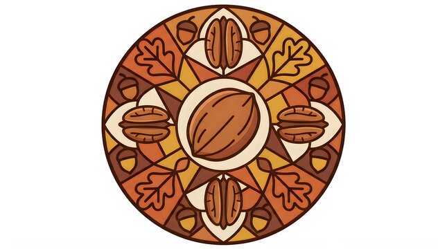 Circular decorative design with nut and leaf motifs