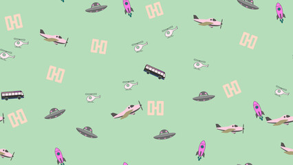 Cartoon Transportation and UFO Pattern © feby