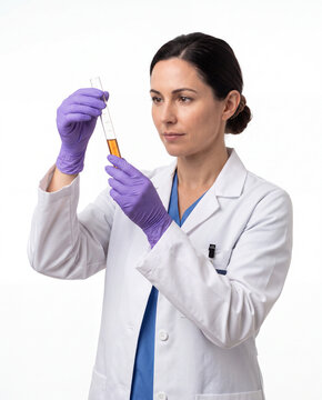 Medical laboratory professional holding a test tube, representing clinical diagnostics, laboratory science, healthcare research and medical testing.