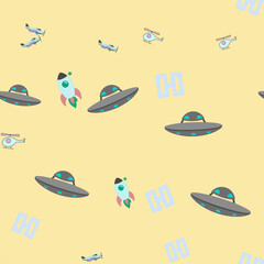 Seamless pattern of flying vehicles and UFOs © feby