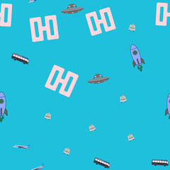 Seamless pattern of transportation and space objects © feby