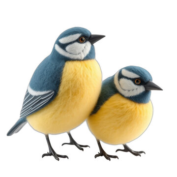 Two artificial blue tits isolated on a black background